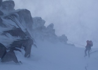 Abseil out of the windy col