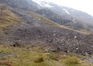 Old avalanche debris by the path