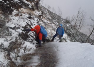 The slabby path becomes slippery